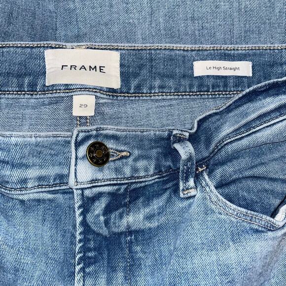 FRAME Le High Straight Jeans Aura Wash Size 29 Raw Hem Organic Cotton - Picture 7 of 9